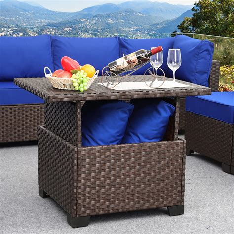 Amazon.com: Outdoor Table with Storage Outside Patio Table Wicker Convertible Coffee Table All ...