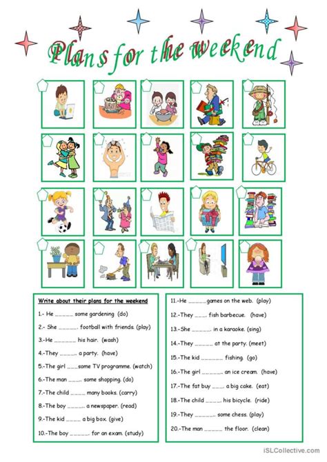 PLANS FOR THE WEEKEND: English ESL worksheets pdf & doc