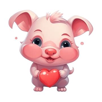 Cute Happy Pig Cartoon Character In Valentines Day, Pig Illustration, Cute Pig, Adorable PNG ...