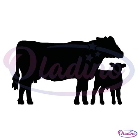 Black Mama Cow Caring Little Calf SVG Silhouette - Oladino