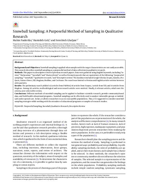 (PDF) Snowball Sampling: A Purposeful Method of Sampling in Qualitative ...