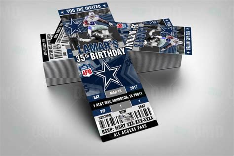 Dallas Cowboys Sports Party Invitations Ticket Style – Sports Invites