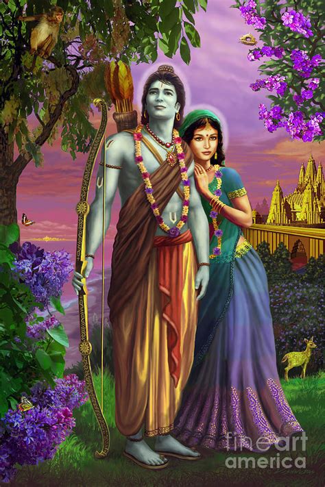 Rama And Sita Mixed Media by Vishnudas Art