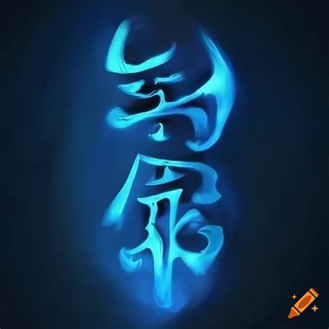 Blue fiery hieroglyph symbol