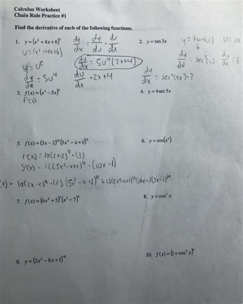 Solved Calculus Worksheet Chain Rule Practice #1 Find the | Chegg.com