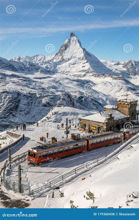 Red Train Gornergrat Bahn at Station of Zermatt, Switzerland Editorial Photo - Image of peak ...