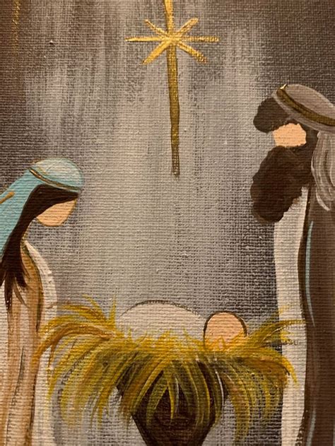 Rustic Nativity Scene on Canvas Manger Scene Small Painting - Etsy ...