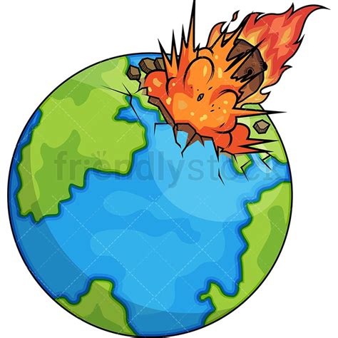 Asteroid Hitting The Earth Cartoon Clipart Vector - FriendlyStock