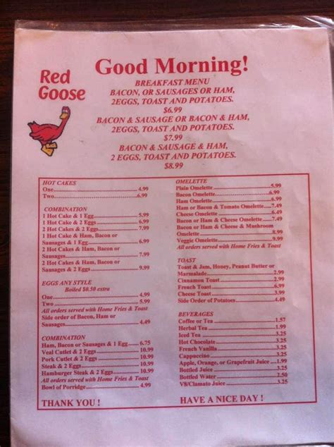 Red Goose Menu, Menu for Red Goose, Argyll & Industrial, Edmonton - Urbanspoon/Zomato