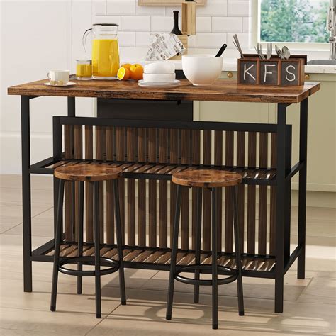 Buy Recaceik 3 Piece Pub Table Set, Rectangular Bar Table with 2 Bar ...