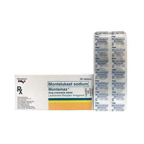 MONTEMAX Montelukast Sodium 4mg Chewable Tablet 1's price in the Philippines | MedsGo Pharmacy