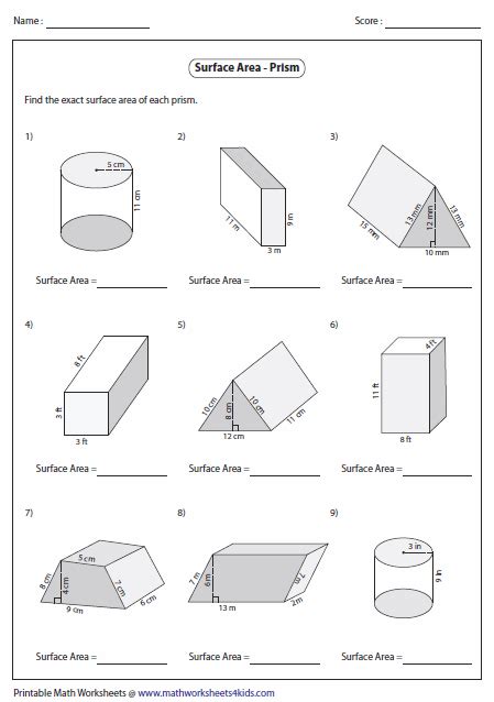 Surface Area Worksheets