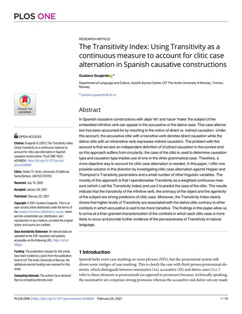 (PDF) The Transitivity Index: Using Transitivity as a continuous measure to account for clitic ...