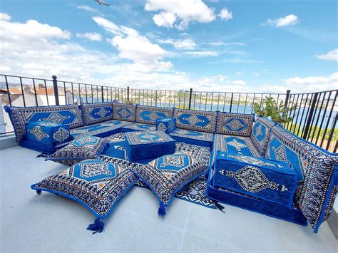U Shaped Arabic Sofa Set Terrace Pallet Sofa Royal Blue - Etsy | Blue ...