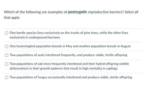 Solved Which of the following are examples of postzygotic | Chegg.com