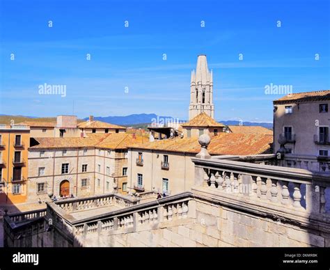 Girona cityscape and famous cathedral stairs Stock Photo - Alamy