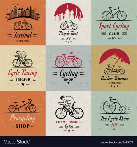 Set vintage cycling and bicycle sign badges Vector Image