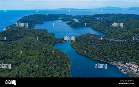 Aerial view of Mljet national park, Bridge, Island Mljet, Croatia Stock ...