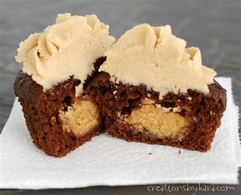 Peanut butter stuffed chocolate cupcakes with peanut butter frosting