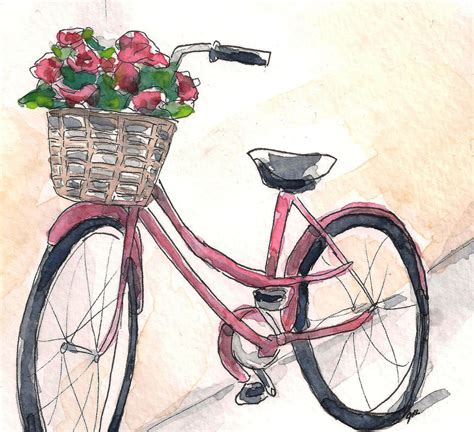 Bicycle painting bike painting bike art pink bike with basket