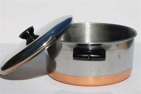 70s vintage copper bottom stainless steel pots & pans set, BY - Korea