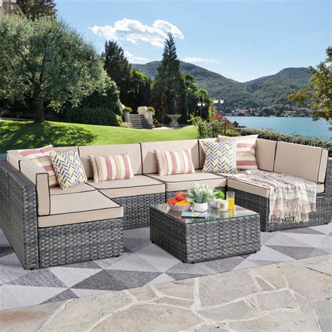 Latitude Run® 7 Piece Rattan Seating Group with Cushions & Reviews | Wayfair