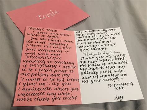 A thank you card to my boss since my job is ending for the summer! : r/Handwriting