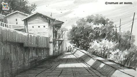 How to draw Street Landscape Art In A Single Point Perspective ...