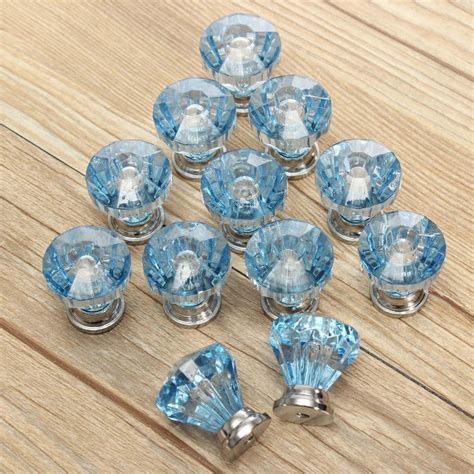 12X Blue Diamond Shape Crystal Glass Cabinet Knob Cupboard Drawer Pull ...