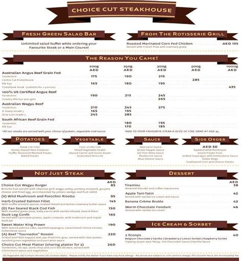 Choice Cut Steakhouse Menu, Menu for Choice Cut Steakhouse, Al Mushrif ...