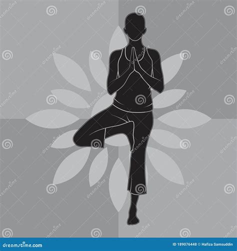 Girl Silhouette Practising Yoga in Tree Pose. Vector Illustration ...