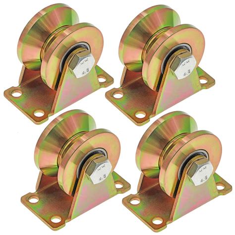 Buy Skelang 4 Pcs 50mm V-Groove Wheel, Sliding Gate Track Roller with Bracket, Heavy Duty Rigid ...