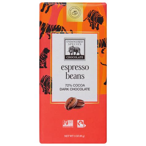 Save on Endangered Species Dark Chocolate Bar 72% Cocoa Espresso Beans Order Online Delivery ...