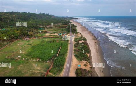 Aerial view Cox's Bazar Sea Beach and Marine Drive Road. Cox's Bazar is ...