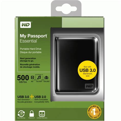 Western Digital My Passport Essential 500GB Portable USB 3.0 Hard Drive (Black) | WDBACY5000ABK ...