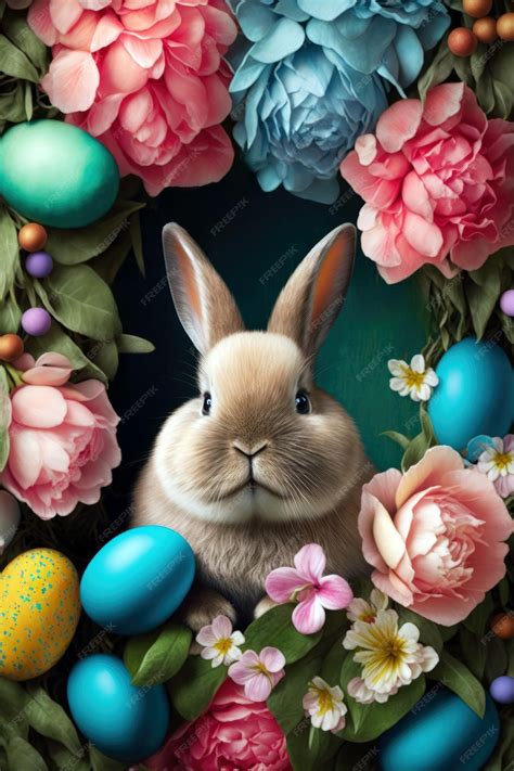 Premium AI Image | Easter bunny with a wreath of flowers