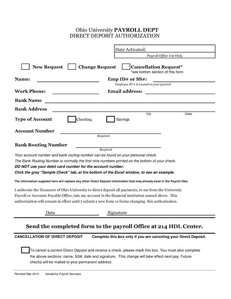 Direct Deposit Form Template