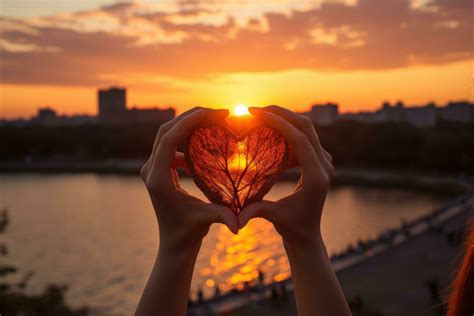 Silhouette of hands forming heart shape with sunset backround 30457229 Stock Photo at Vecteezy