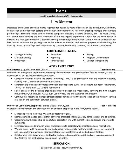 Film Director Resume Example & Guide | ZipJob