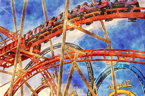 Roller coaster, fun in watercolor Digital Art by Luisa Vallon Fumi - Fine Art America