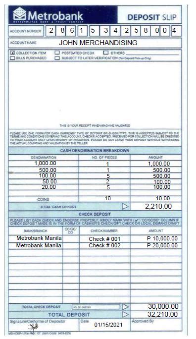 [Solved] Directions: Prepare deposit slip for the account of John... | Course Hero