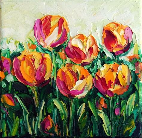 Tulip Flower Still Life Original Oil Painting Abstract Floral Palette ...