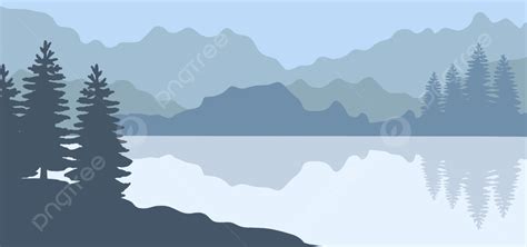 Mountain And Lake In Silhouette Simple Background Illustration, Tree Silhouette, Mountain ...