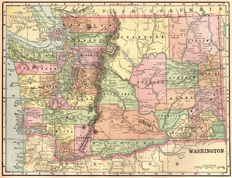 1892 Antique WASHINGTON Map of Washington State Map Home Decor Gallery Wall Art Anniversary Gift ...