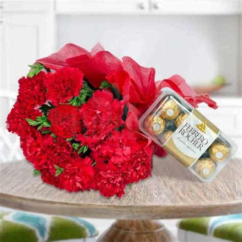 Carnations with Chocolates - Luv Flower & Cake