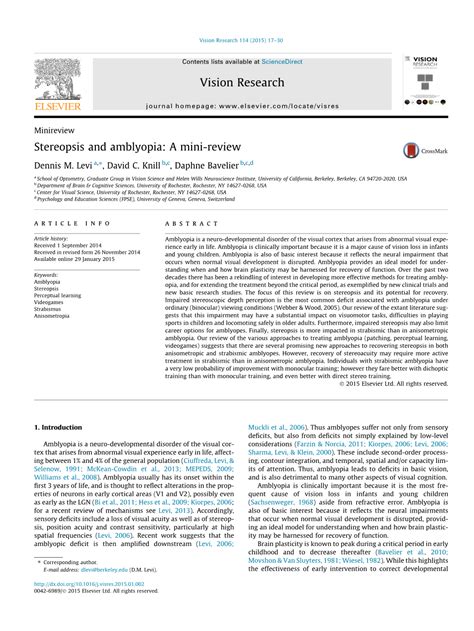 Stereopsis and Amblyopia: a Mini-Review ⇑ Dennis M - DocsLib