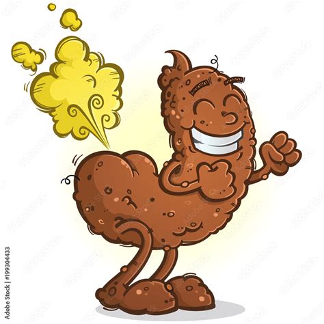 Poop Cartoon Character Blowing a Big Fart Stock Vector | Adobe Stock