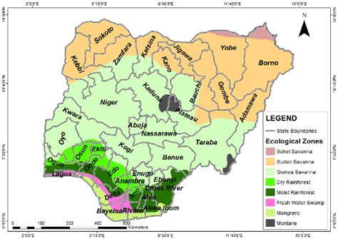 Nigeria's ecological zones and major forest types. The country's forest ...