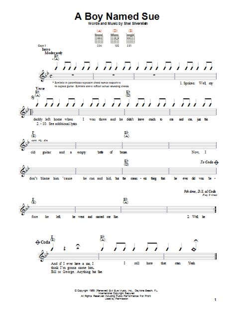 Johnny Cash "A Boy Named Sue" Sheet Music Notes | Download Printable PDF Score 78760