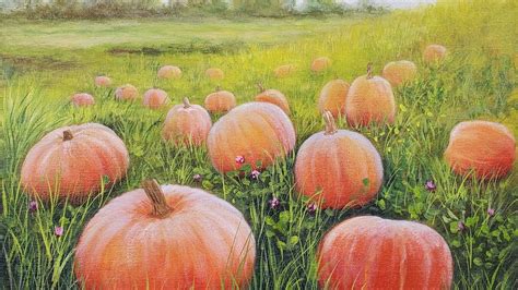 Pumpkin Patch Autumn Landscape Acrylic Painting LIVE Tutorial - YouTube